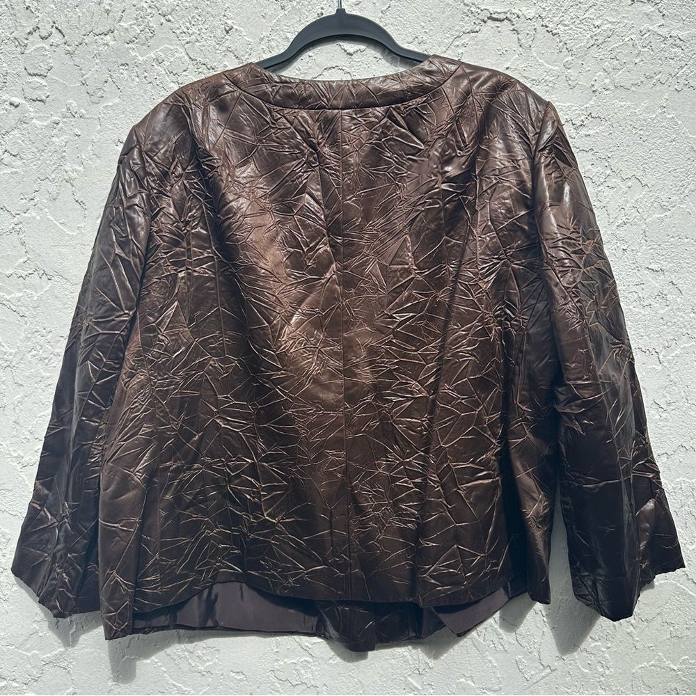 LAFAYETTE 148 Jacket Women Size 20 Crushed Crinkle Collarless Pockets Brown - Picture 7 of 9